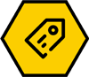 Price tag icon on a hexagon shape yellow background